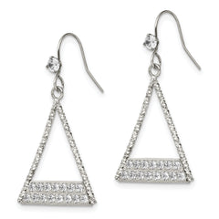 Stainless Steel Polished w/CZ Triangle Dangle Shepherd Hook Earrings