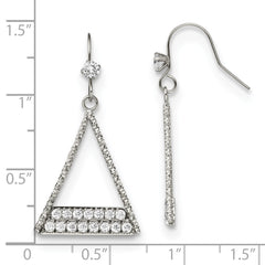 Stainless Steel Polished w/CZ Triangle Dangle Shepherd Hook Earrings