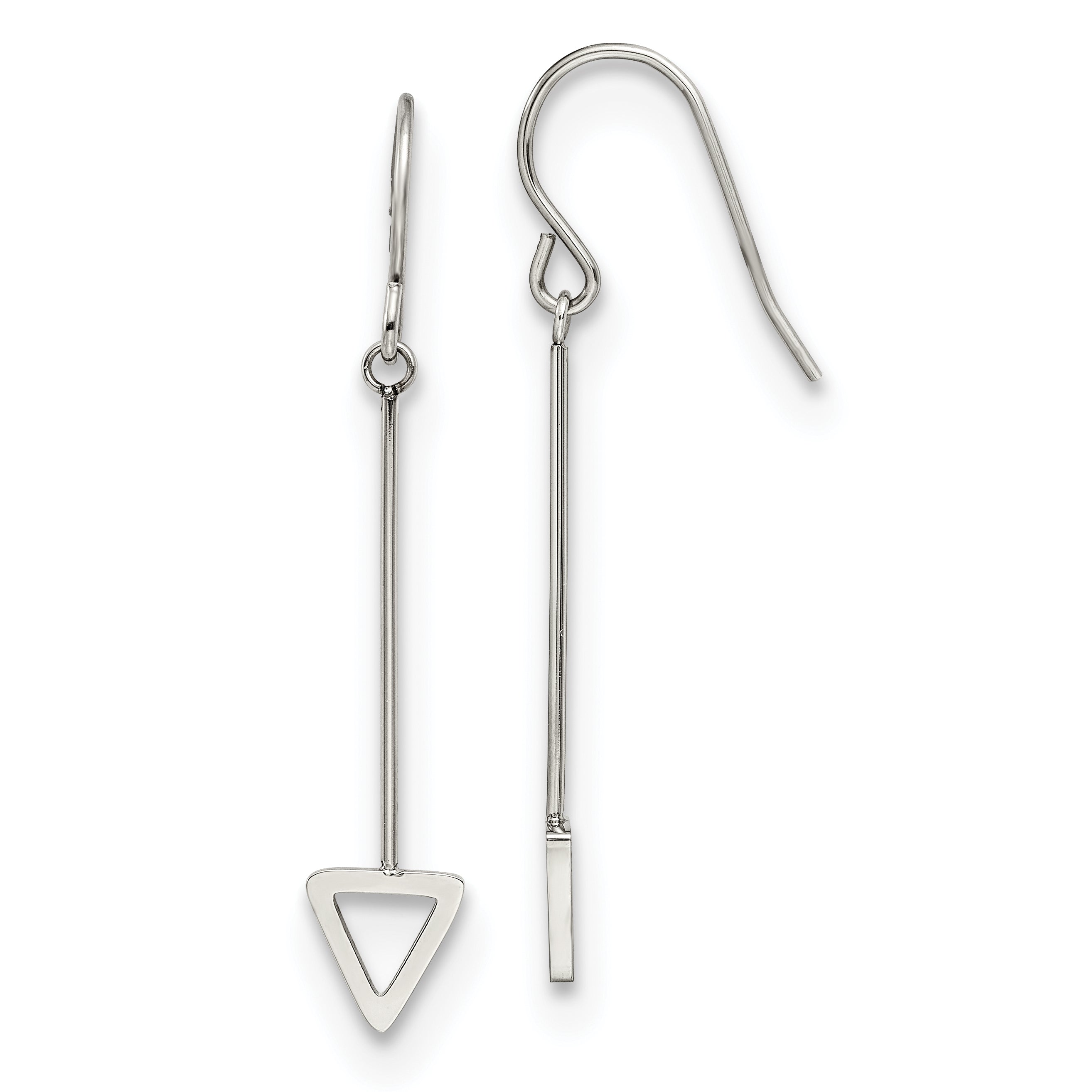 Stainless Steel Polished Triangle Dangle Shepherd Hook Earrings