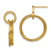 Chisel Stainless Steel Polished and Textured Yellow IP-plated Circles Post Dangle Shepherd Hook Earrings