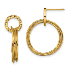 Chisel Stainless Steel Polished and Textured Yellow IP-plated Circles Post Dangle Shepherd Hook Earrings