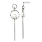 Chisel Stainless Steel Polished with Simulated Pearl Post Dangle Earrings