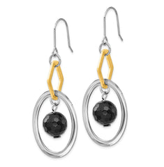 Sophia Jewelers Stainless Steel Onyx Dangle Earrings with Gold Tone Finish