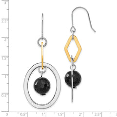 Sophia Jewelers Stainless Steel Onyx Dangle Earrings with Gold Tone Finish