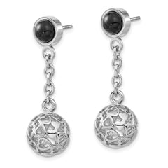 Sophia Jewelers Polished Stainless Steel Onyx Heart Dangle Earrings