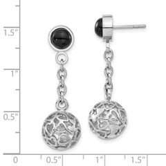 Sophia Jewelers Polished Stainless Steel Onyx Heart Dangle Earrings