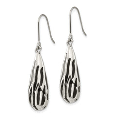 Stainless Steel Teardrop Dangle Earrings with Black Resin Stripes