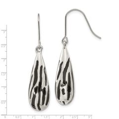 Stainless Steel Teardrop Dangle Earrings with Black Resin Stripes