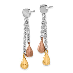 Polished Stainless Steel Teardrop Dangle Earrings with Multi-Tone IP Finish