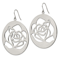 Stainless Steel Polished Rose Dangle Earrings Elegant Drop Design
