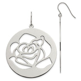 Stainless Steel Polished Rose Cut out Dangle Shepherd Hook Earrings