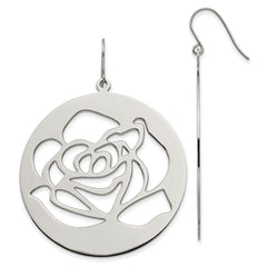 Stainless Steel Polished Rose Cut out Dangle Shepherd Hook Earrings