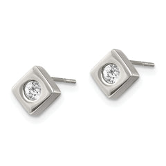 Sophia Jewelers Stainless Steel Brushed CZ Unisex Earrings Gift Ready