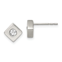 Chisel Stainless Steel Brushed with CZ Diamond-shaped Post Earrings