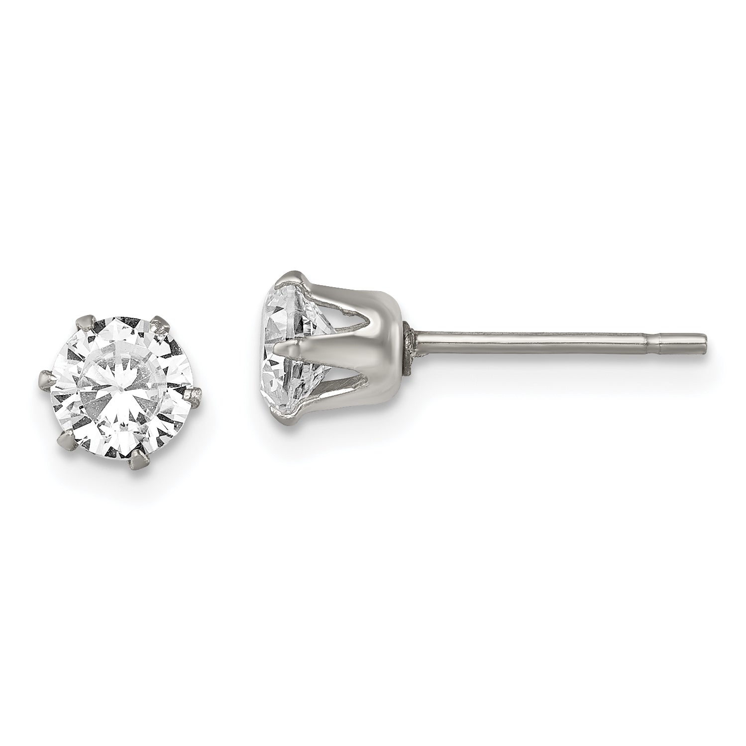 Chisel Stainless Steel Polished 5mm Round CZ Stud Post Earrings