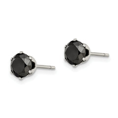 Sophia Jewelers Polished Stainless Steel Unisex Stud Earrings with Black CZ