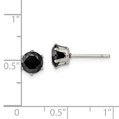 Sophia Jewelers Polished Stainless Steel Unisex Stud Earrings with Black CZ