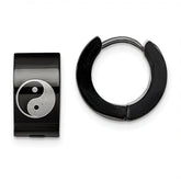 Chisel Stainless Steel Polished Black IP-plated 7mm Hinged Hoop w/Yin Yang Earrings