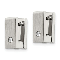 Unisex Stainless Steel Hoop Earrings with CZ Brushed Polished Hinged