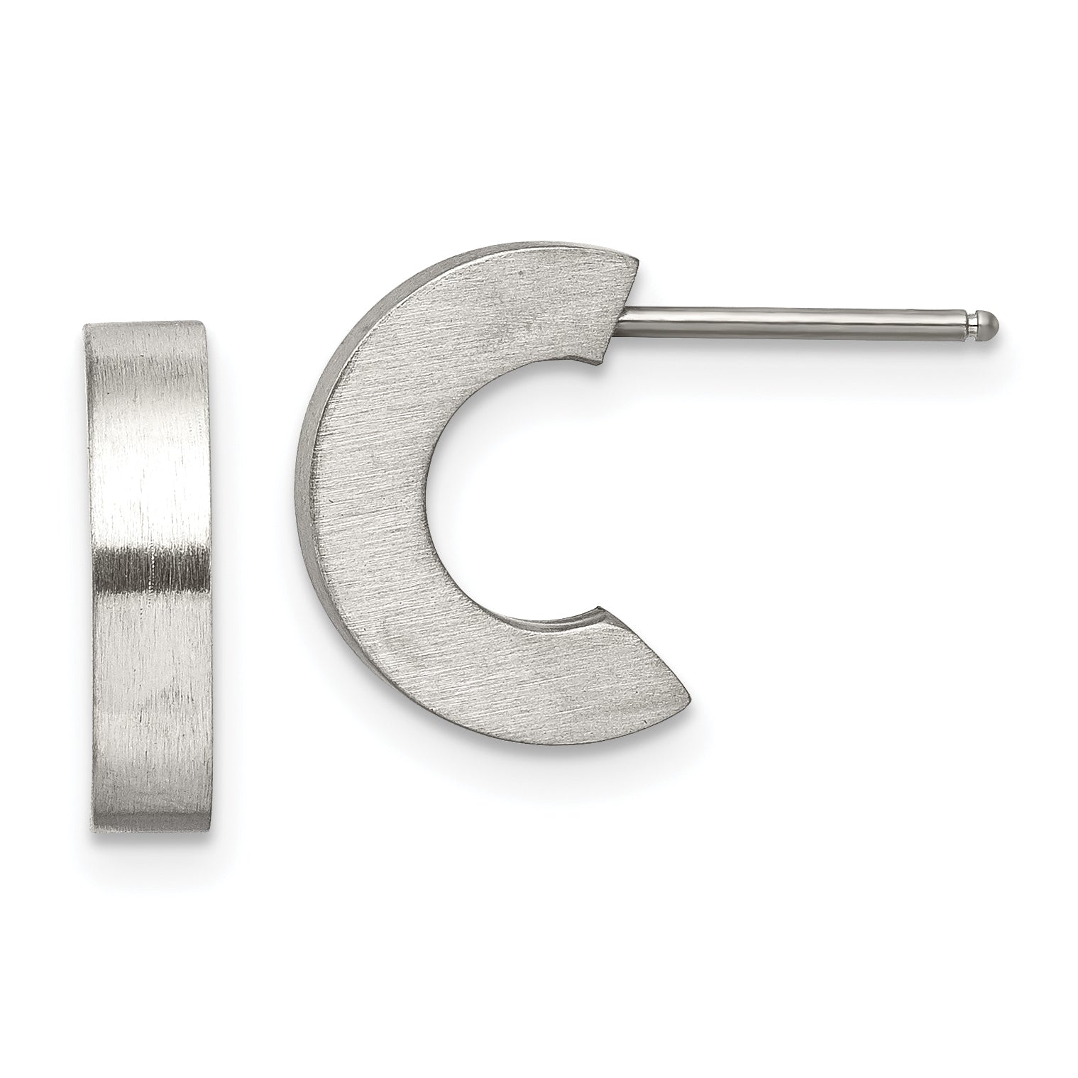 Chisel Stainless Steel Brushed J Hoop Post Earrings