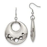 Stainless Steel Polished Circle Cut Out Dangle Shepherd Hook Earrings