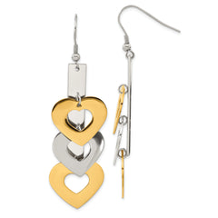 Stainless Steel Yellow IP-plated & Polished Hearts Dangle Earrings