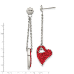 Sophia Jewelers Polished Stainless Steel Red Crystal Heart Dangle Earrings