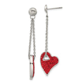 Stainless Steel Red Crystal Heart Post Dangle Earrings