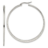 Chisel Stainless Steel Polished and Textured 50mm Diameter Hoop Earrings