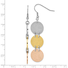 Sophia Jewelers Tri-Color Stainless Steel Dangle Earrings with Laser Cut Design