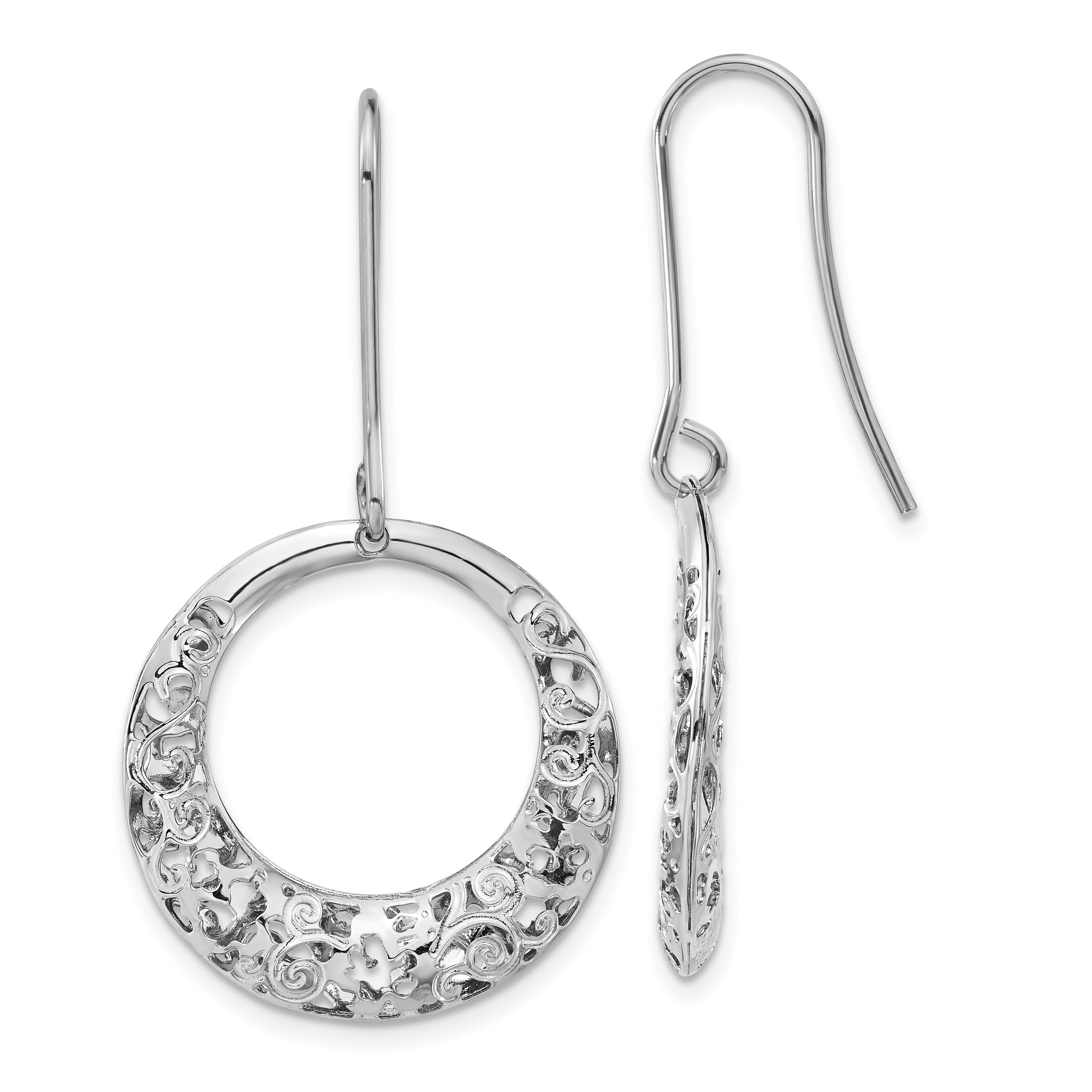 Stainless Steel Polished Filigree Circle Dangle Earrings
