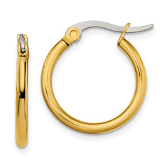 Chisel Stainless Steel Polished Yellow IP-plated 19mm Diameter 2mm Hoop Earrings