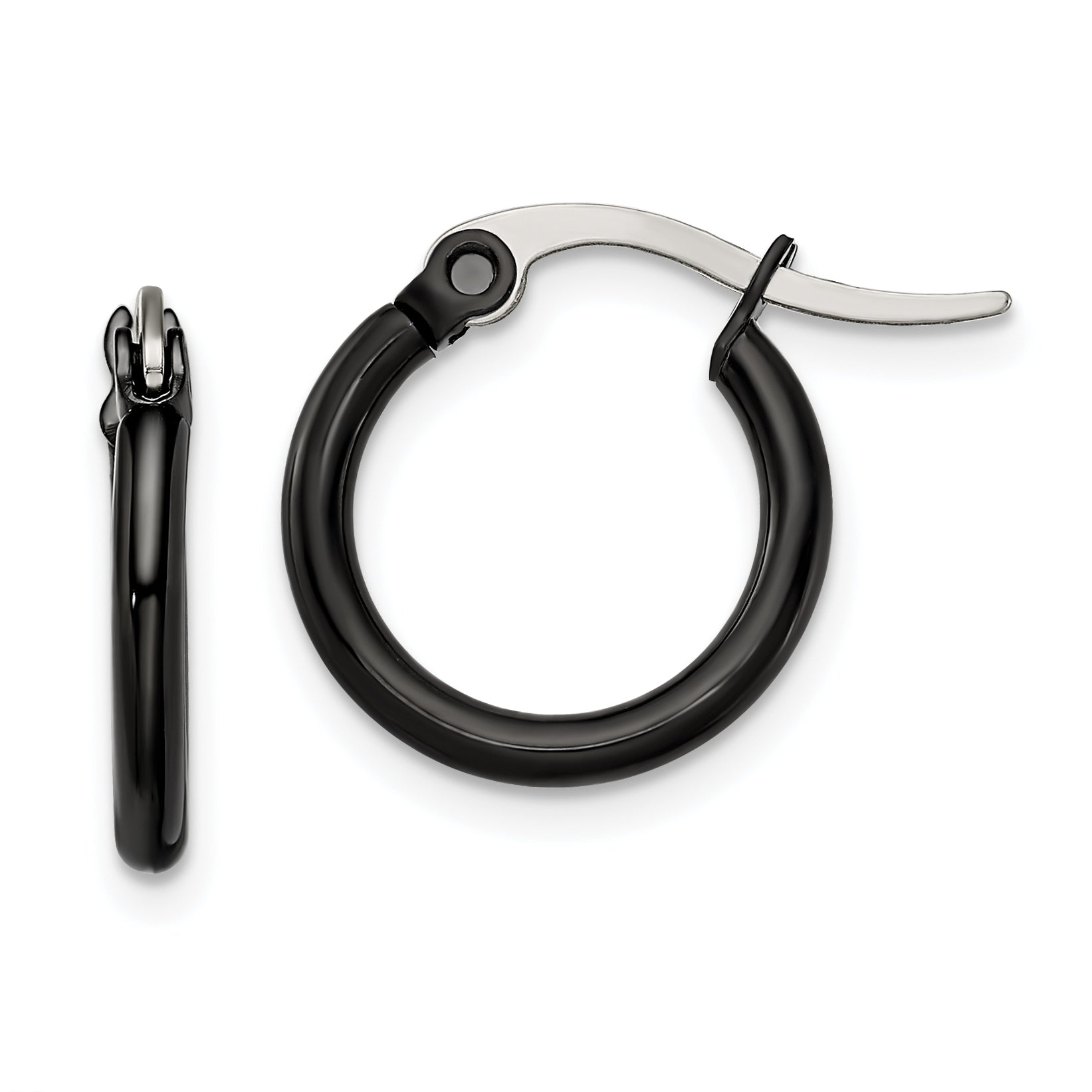 Chisel Stainless Steel Polished Black IP-plated 15.5mm Diameter 2mm Hoop Earrings