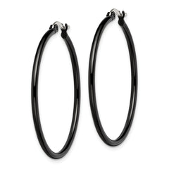 Sophia Jewelers Stainless Steel Black Hoop Earrings Elegant 40mm Polished Finish