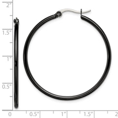 Sophia Jewelers Stainless Steel Black Hoop Earrings Elegant 40mm Polished Finish