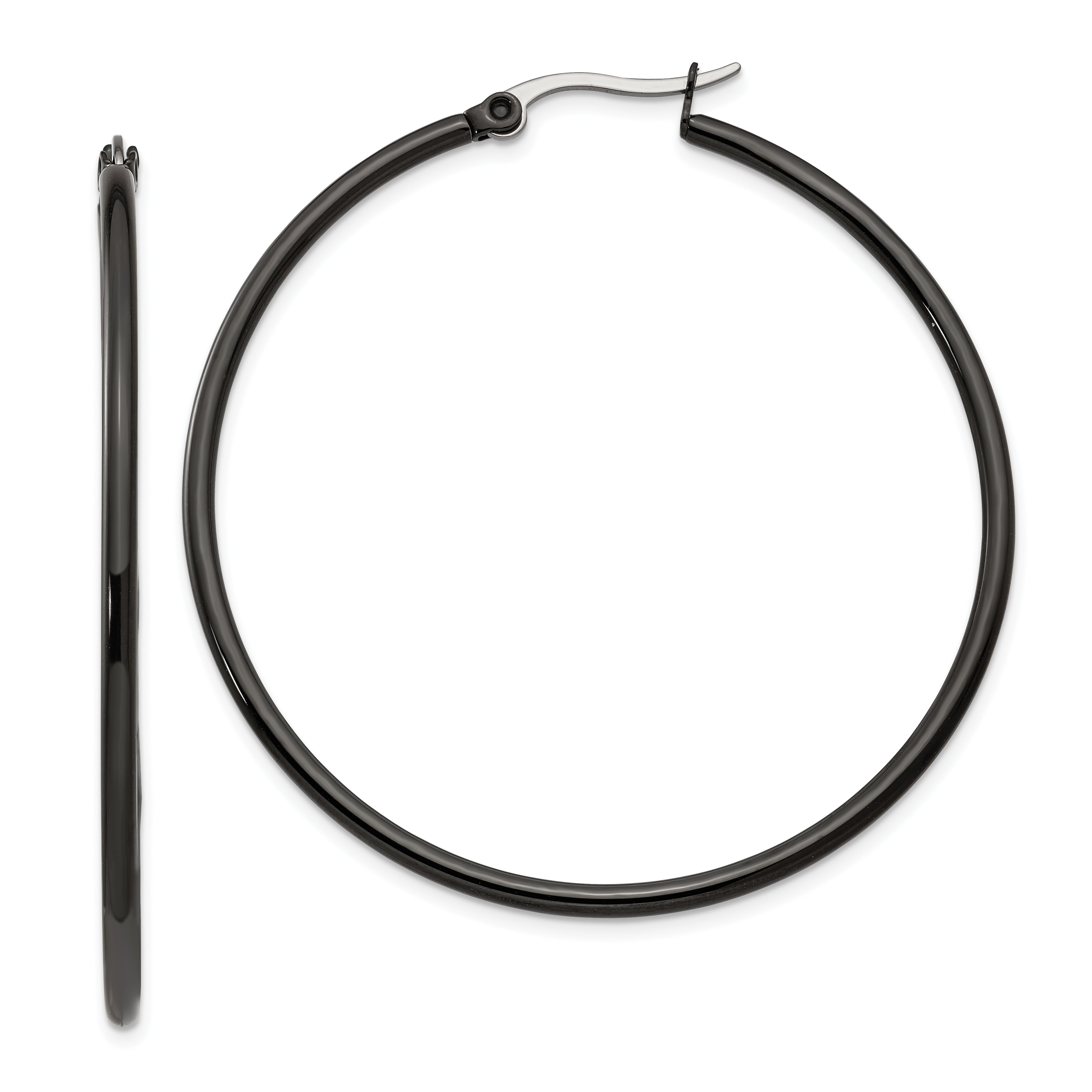 Chisel Stainless Steel Polished Black IP-plated 48mm Diameter 2mm Hoop Earrings