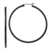 Chisel Stainless Steel Polished Black IP-plated 48mm Diameter 2mm Hoop Earrings
