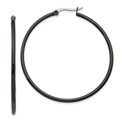 Chisel Stainless Steel Polished Black IP-plated 48mm Diameter 2mm Hoop Earrings