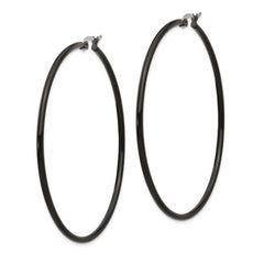 Chisel Stainless Steel Polished Black IP-plated 60mm Diameter 2mm Hoop Earrings