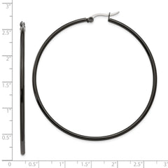 Chisel Stainless Steel Polished Black IP-plated 60mm Diameter 2mm Hoop Earrings
