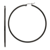 Chisel Stainless Steel Polished Black IP-plated 60mm Diameter 2mm Hoop Earrings