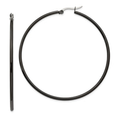 Chisel Stainless Steel Polished Black IP-plated 60mm Diameter 2mm Hoop Earrings