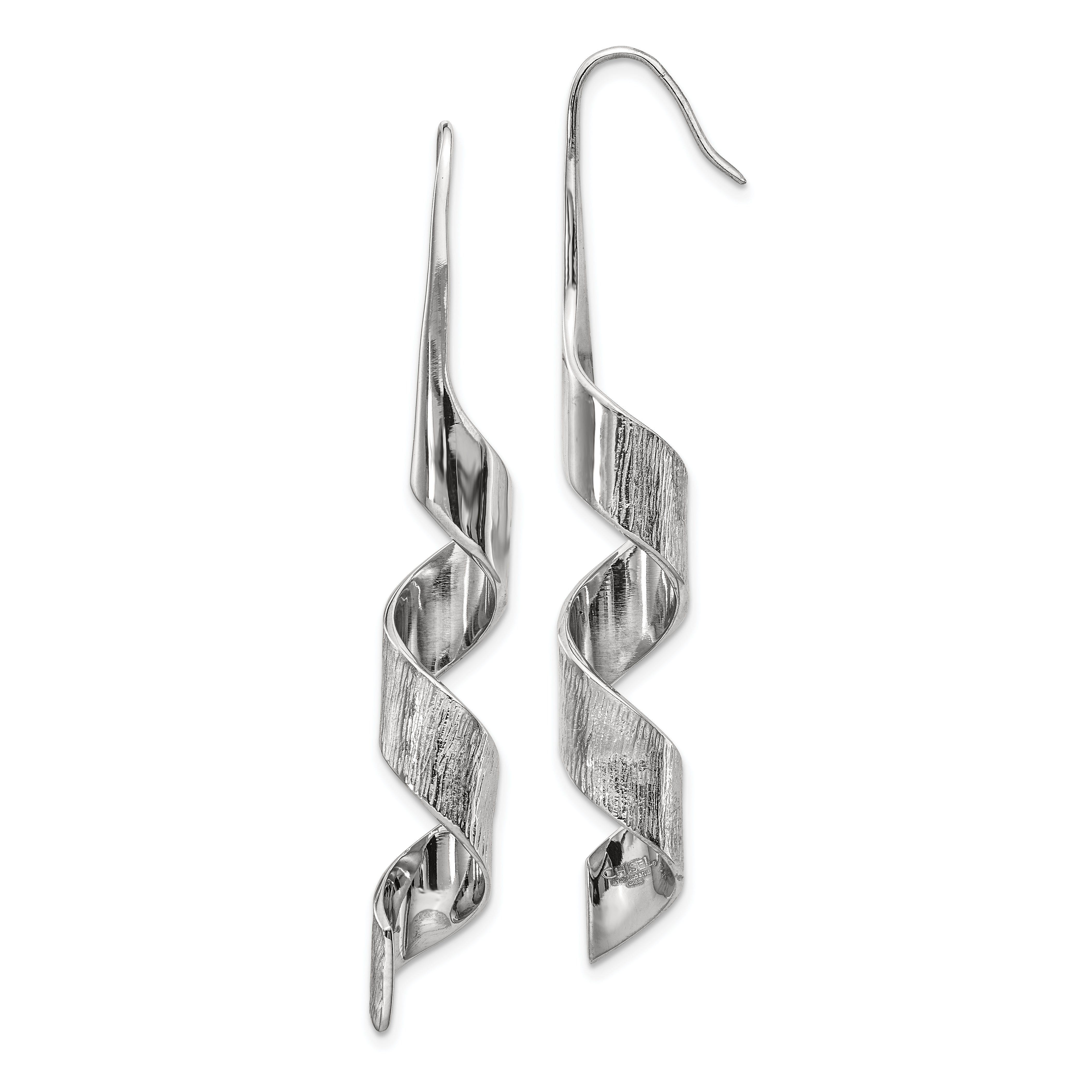 Chisel Stainless Steel Polished and Textured Swirl Shepherd Hook Earrings