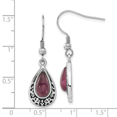Stainless Steel Purple Cat's Eye Teardrop Earrings with Antiqued Finish