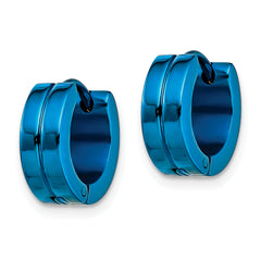 Sophia Jewelers Polished Stainless Steel Blue Hinged Huggie Hoop Earrings Unisex