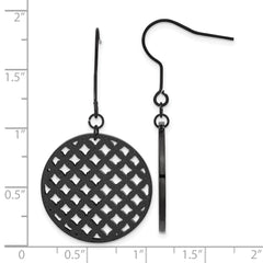 Sophia Jewelers Polished Stainless Steel Black Dangle Earrings with Laser-Cut Design