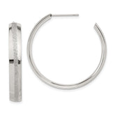 Stainless Steel Polished Laser Cut Glitter Post Round Hoop Earrings