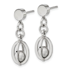 Sophia Jewelers Stainless Steel Oval Dangle Earrings with Polished & Brushed Finish