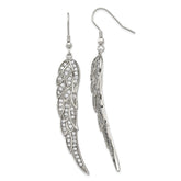 Stainless Steel Polished w/CZ Dangle Shepherd Hook Earrings