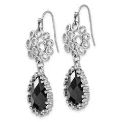 Sophia Jewelers Stainless Steel Onyx Teardrop Dangle Earrings with Polished Finish